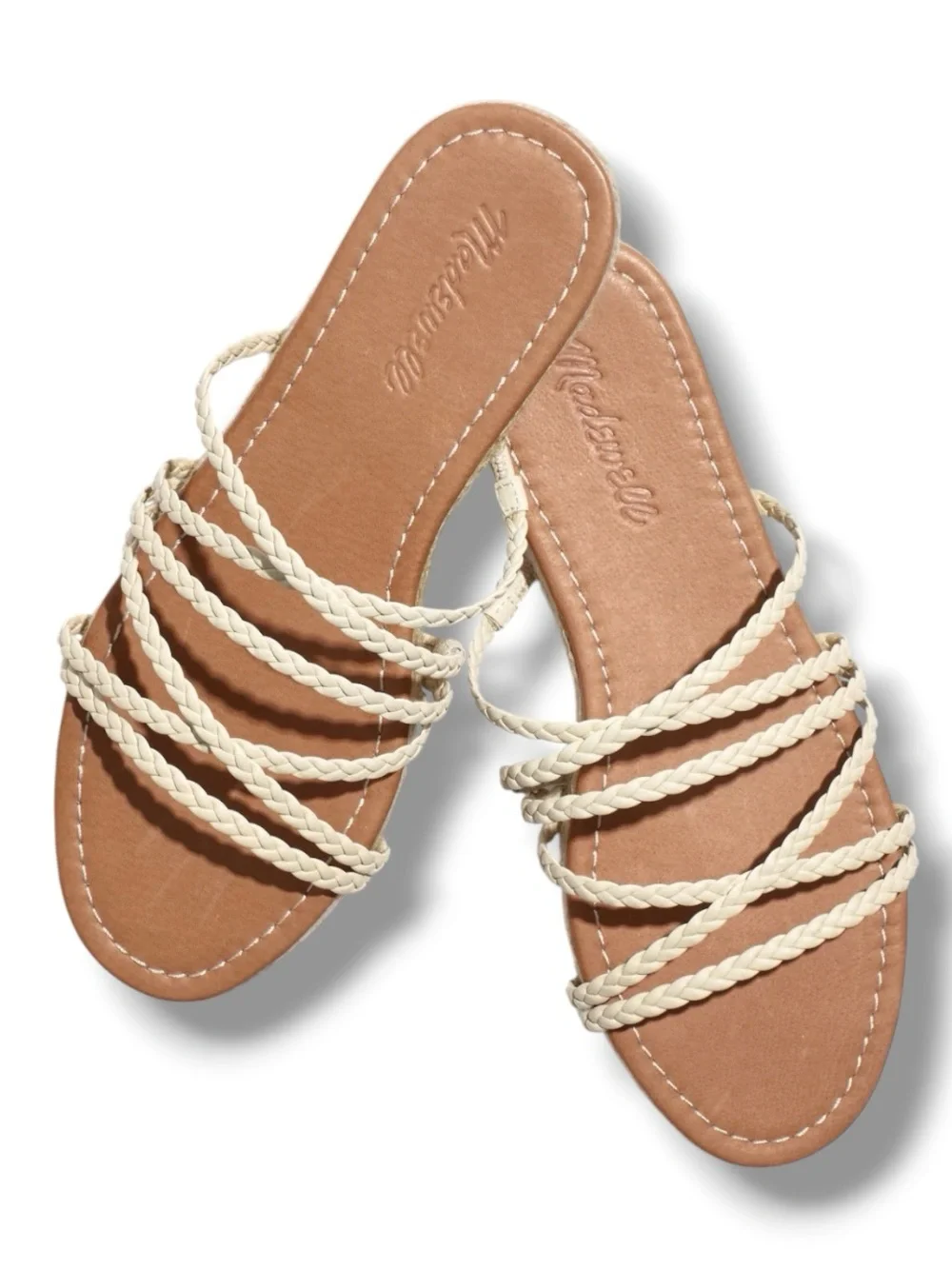 NWT Madewell Kathryn Espadrille Slide Sandal Alabaster Leather Braided Flat 9.5